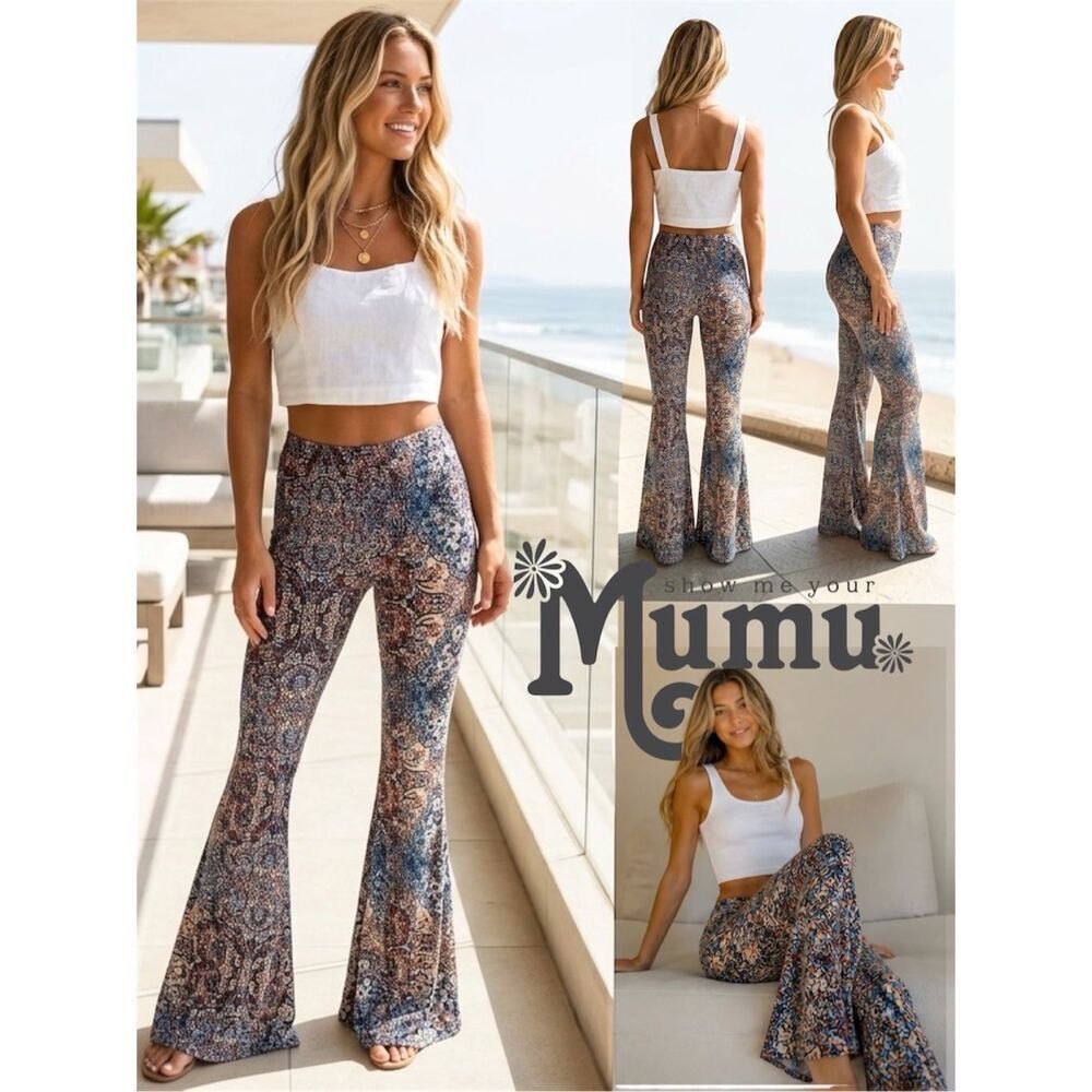 Show Me Your Mumu Women's Bam Bam Stretch High-Rise Bells Pants Multicolor Small